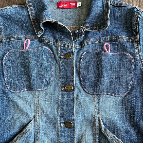 Vintage Y2K Apple bottoms pink apple pocket cropped denim jean jacket small - Picture 2 of 13